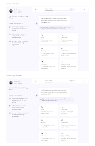 SourceLink guided request flow preview